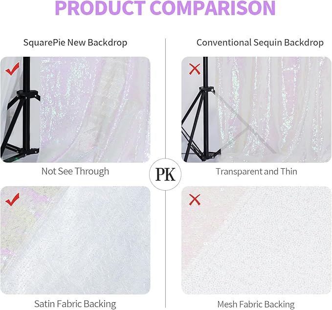 SquarePie Sequin Backdrop Curtain Not See Through Thick Glitter Background for Party 8FT x 8FT Iridescent