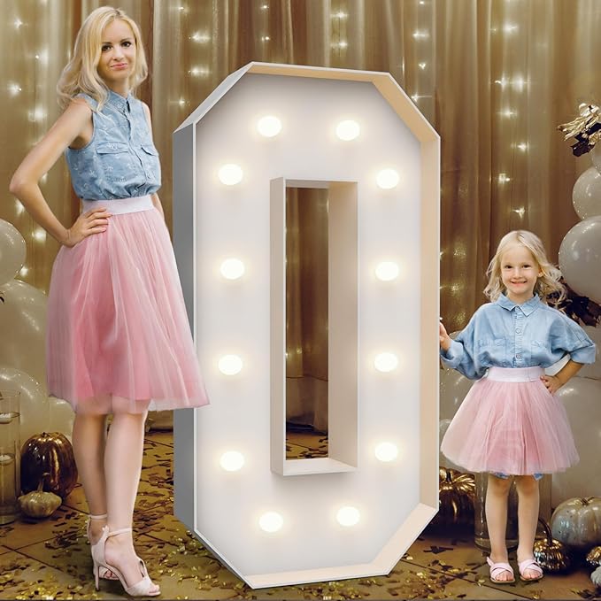 4FT Marquee Light Up Letters O,Party Decoration Large Marquee Light Up Letters with Weighted Water Bag,Pre-cut Foam Board Set Can Be Used for Birthdays,Weddings,Baby Anniversaries
