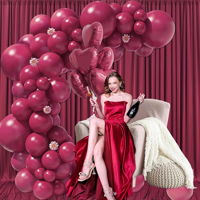10ft x 10ft Burgundy Backdrop Curtains for Parties, Fabric Satin Background Curtain with Rod Pockets for Weddings, Birthday, Baby Shower, Photography, Graduation Party Backdrop Drapes, 2 Panels