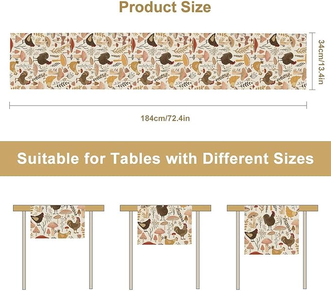 Mushroom Table Runner,Retro Natural Plant Famhouse Table Runner for Kitchen Dining Table Home Party Decoration 13x108 Inch