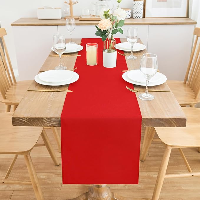 2 Pack Red Table Runner 12 x 90 Inch Solid Color Farmhouse Runners Coffee Table Dresser for Daily Party Home Decoration