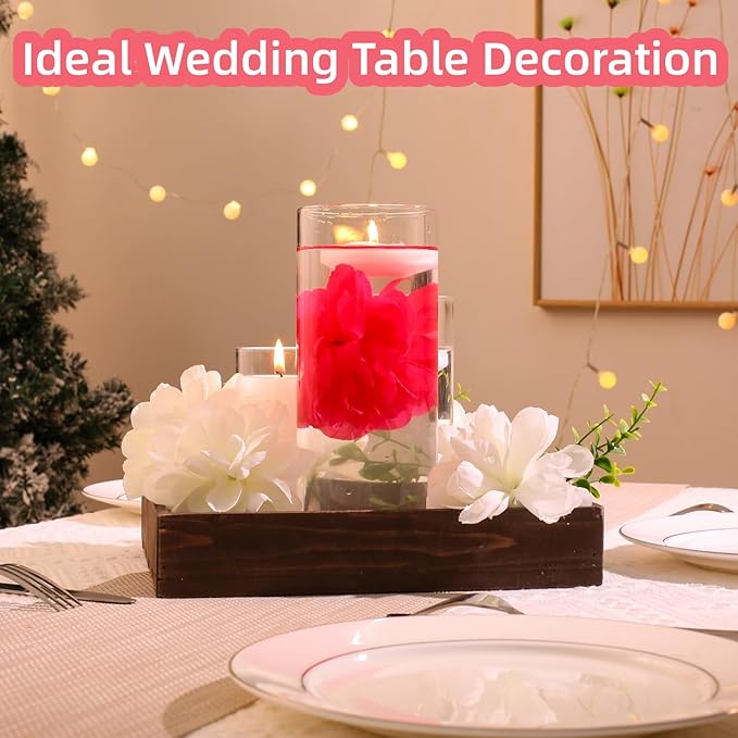 Vase Fillers Set with 12 Rose Red Floating Flowers and 12 White Candles