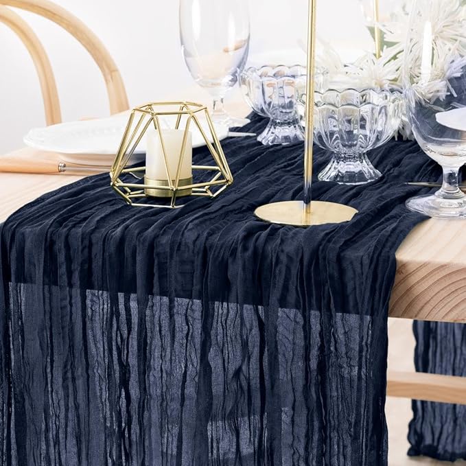 MLMW 6 Pack Navy Blue Table Runner Cheesecloth Boho Gauze Rustic Cheese Cloth Table Runner 160 inch Sheer 13.3ft for Graduation Wedding Party Baby Bridal Shower Birthday