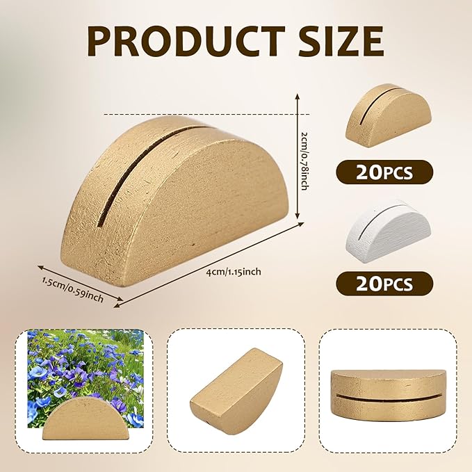 40 PCS Gold and White Table Number Stands, Wooden Table Number Holders, Place Card Holders, Half-Round Tables Numbers Stand for Wedding Party Office Tag Restaurant
