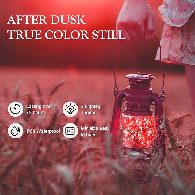 Aogist Led Fairy Lights 3 Modes Battery Operated String Lights Waterproof Silver Wire 7 Feet Firefly Starry Moon Mason Jar Lights for DIY Wedding Party Christmas (Red, 8 Pack)