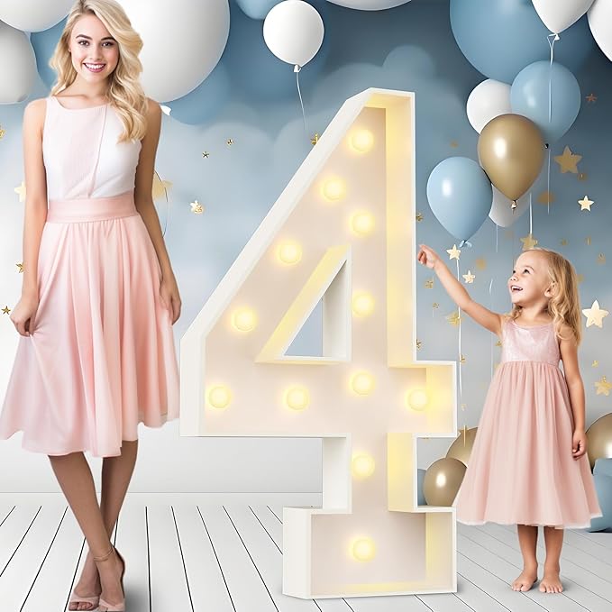 Light Up Marquee Number Sign, 4-Foot Foam Board, USB or Battery Powered