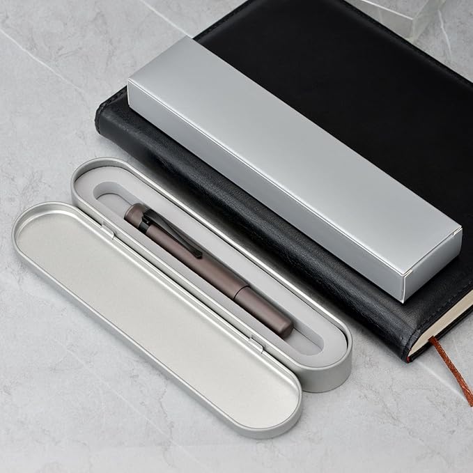 Hongdian M2 Black Forest Mini Fountain Pen, Long Blade Nib & Sleek Shape Aluminium Short Pocket Travel Pen (Caramel Brown)