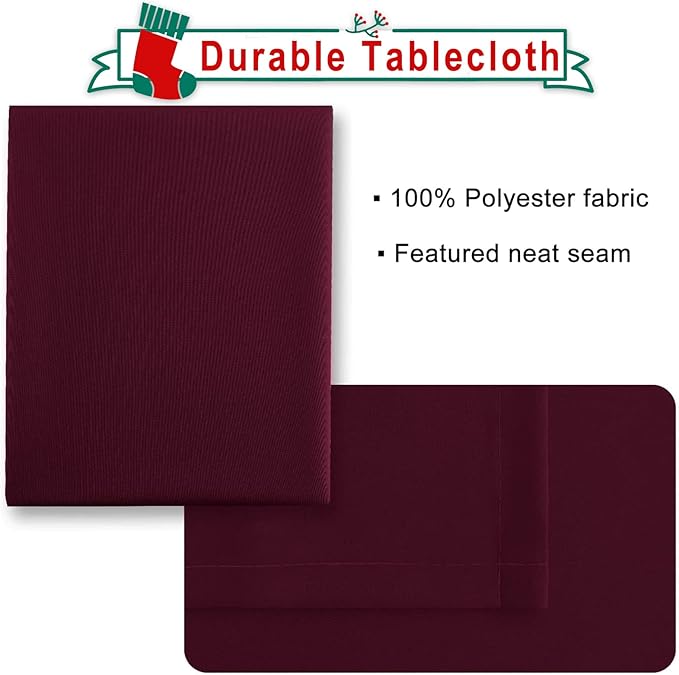 Hiasan Burgundy Tablecloth for Rectangle Tables - Waterproof and Spillproof Washable Fabric Table Cloth for Dining Room Kitchen Party, 60 x 84 Inch