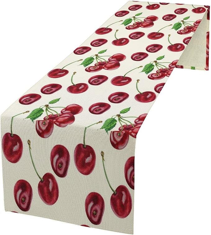 Red Cherry Table Runner Watercolor Tropical Fruit Spring Summer Wild Berry Dinner Runner for Girl Baby Shower Party Holiday Home Kitchen Dining Table Decor 13x90