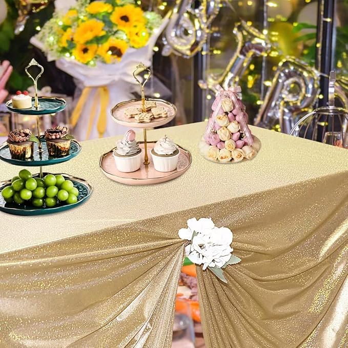 Fitable Sequin Tablecloth for Parties 90x132 Inch - Sparkle Glitter Table Cloth Laser Rectangle Overlay for Wedding Baby Shower Ceremony Birthday Holiday Banquet Decor, Khaki