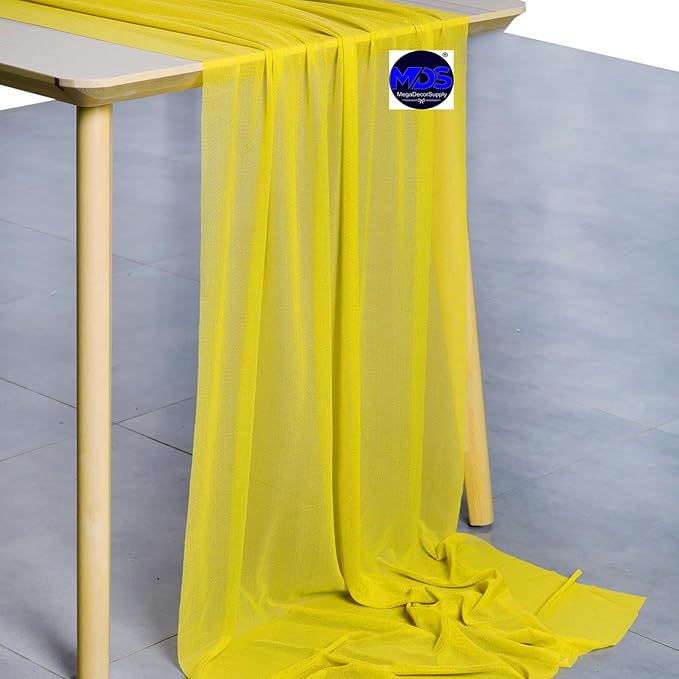 MDS Halloween Chiffon Table Runner - 20 Pack, 29 x 170 Inches, 14ft Each - Sheer Spooky Table Runners for Haunted House Parties, Trick-or-Treat Tables, Witchy Décor, Wedding & Events - Yellow