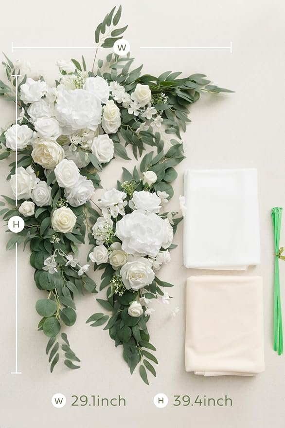 Artificial Flowers for Wedding Arch, 4-Piece Set in White and Sage