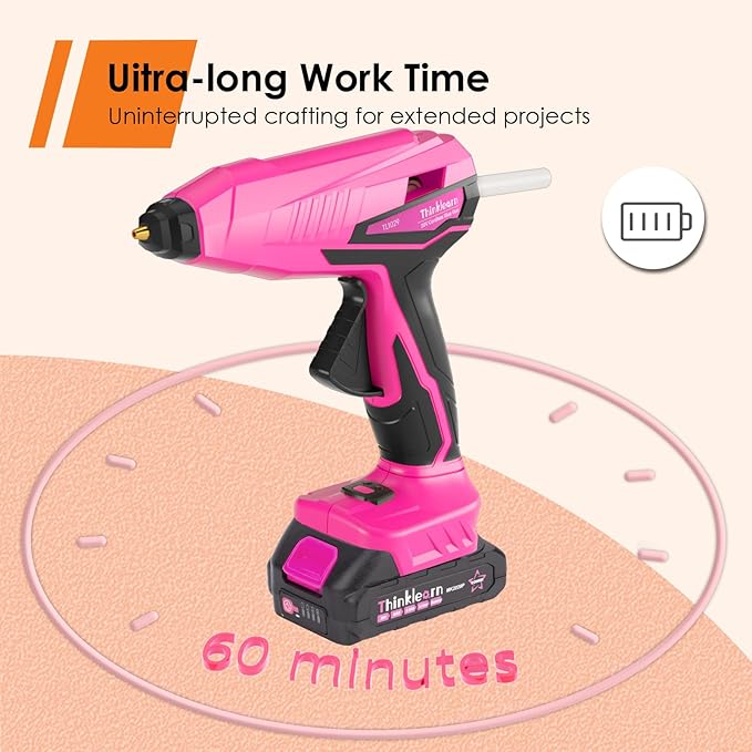 Cordless Hot Glue Gun - 20V Temp Adjust Hot Glue Gun with 43PCS Full Size Hot Glue Sticks, Pink Fast Heating Glue Gun and Sticks Set for DIY, Arts & Craft, Decorations, Gift for Women
