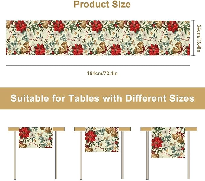 Christmas Table Runner, Seasonal Winter Xmas Holiday Kitchen Dining Table Decoration for Home Party Decor 13x70 Inch