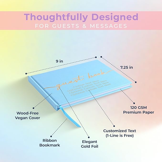 Guestbook with Vegan Leather Hard Cover, 110 Lined Pages