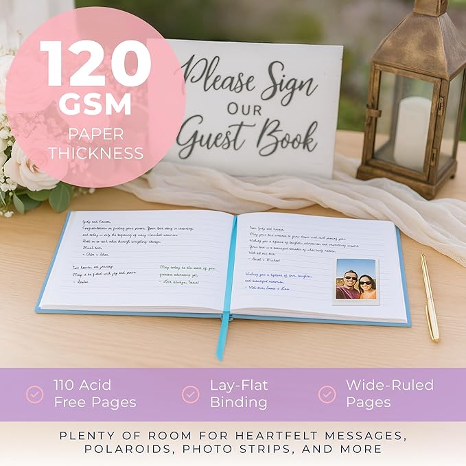 Guestbook with Vegan Leather Hard Cover, 110 Lined Pages