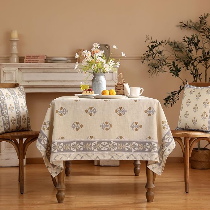 patdrea Designer Beige Long Tablecloth for Rectangle Table,Elegant Linen Floral Pattern French Table Cloth,Decor Cover Cloth for Kitchen Dining Christmas,Thanksgiving,Party,63"x102"-Istana a