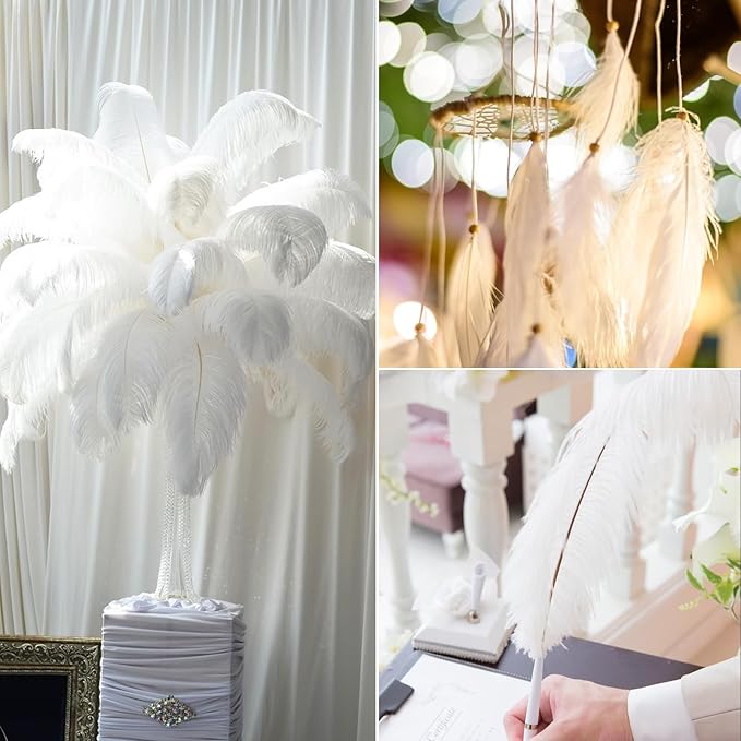 NEWONG 30pcs White Ostrich Feathers Natural Bulk 8-10inch(20-25cm) Vase Craft Wedding Home Party Centerpieces Christmas Day Decoration