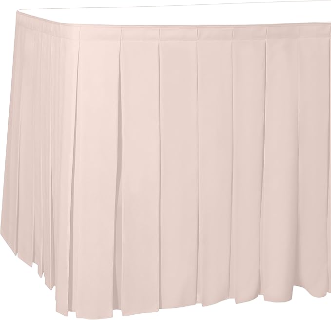Ultimate Textile Pleat Polyester Fabric Table Skirt - Machine Washable Flame Resistant with Clips for Events, Weddings & Trade Shows, Cut & Sewn in Paterson, NJ - Ice Peach, 14' Box Pleat