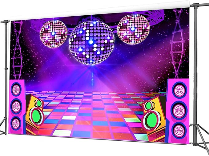 Dance Party Backdrop Retro 80s 90s Theme Stage Dance Ball Music Birthday Party Decoration DJ Photography Background 15 x 10 ft for Baby Shower Picture Photo Shoot Polyester Fabric,Purple