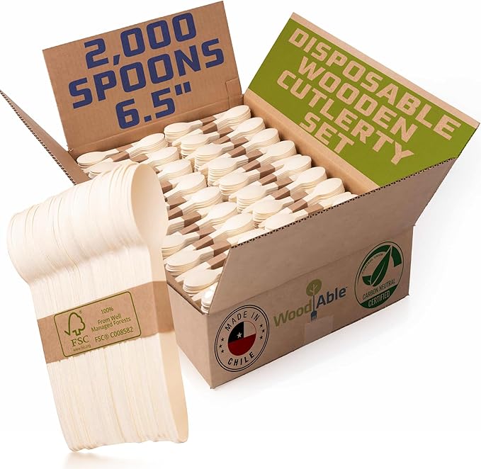 Wooden Spoons, 2000 Count, Splinter-Free and Backyard Compostable