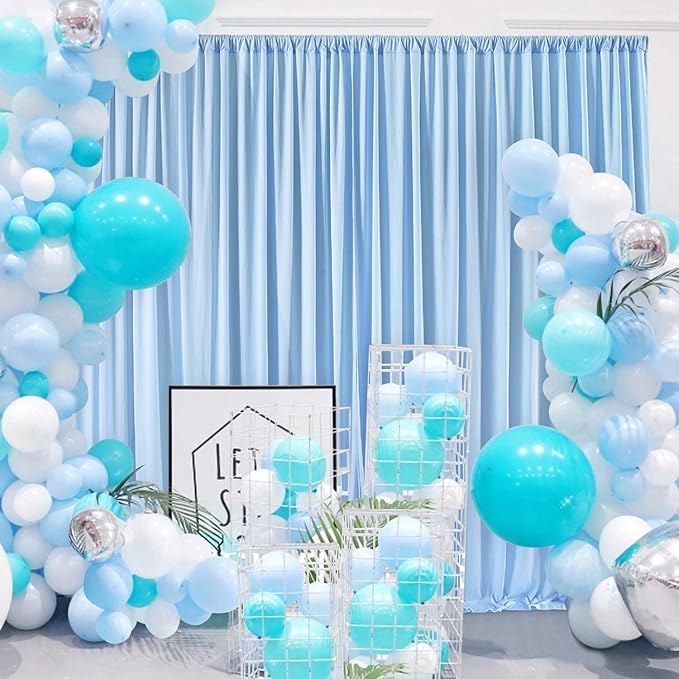 AK TRADING CO. 10 feet Wide x 12 feet Long IFR Polyester Backdrop Drapes Curtains Panels with Rod Pockets - Wedding Ceremony Party Home Window Decorations - (Light Blue)