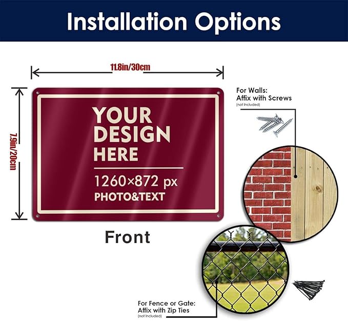 Custom Signs Outdoor Metal Sign - 12 x 8 Customized Personalized Aluminum for Office, Home, Business, Decor, Road Signs, Rust-Proof (Ivory Text Box)