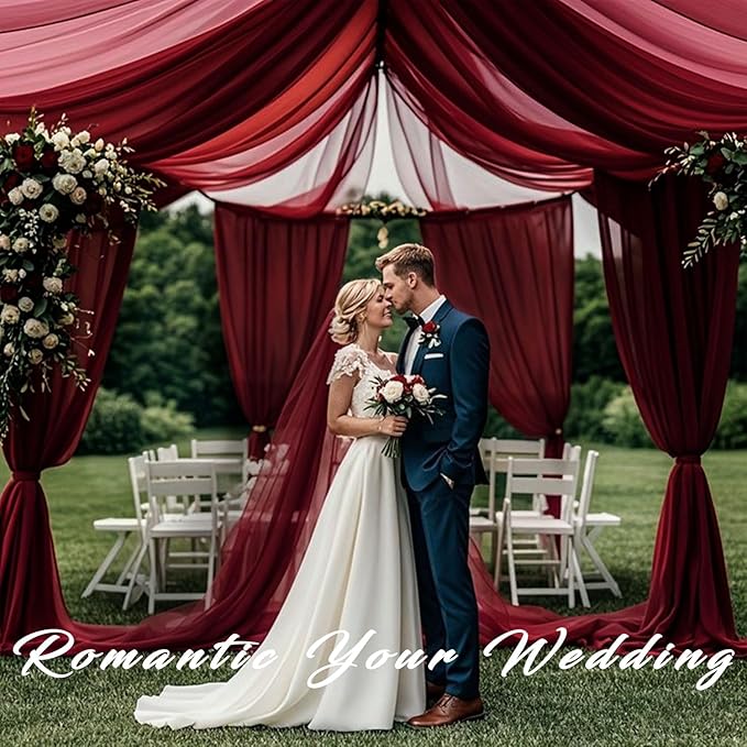 Wedding Arch Draping Set, 2 Burgundy Chiffon Panels, 20 Ft x 28 In