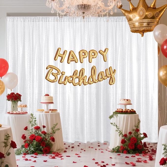 White Sequin Backdrop Curtain 4 Pieces 2FTx8FT Glitter Photography Backdrop for Party Wedding Birthday Christmas Decorations
