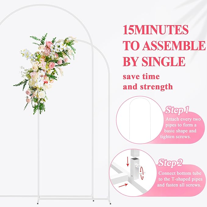 Wedding Arch Backdrop Stand Set, 2-Piece White Metal Party Decor