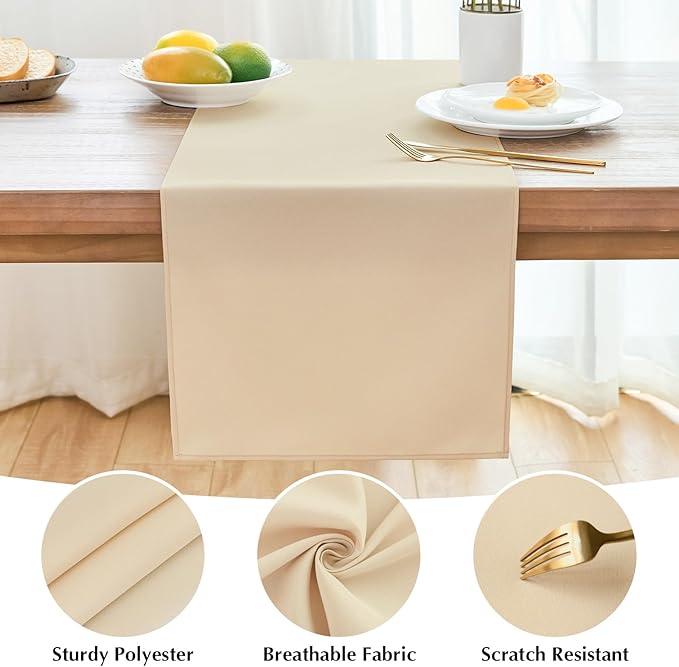 2 Pack Beige Small Short Table Runner 12 x 24 Inch Solid Color Runners Coffee Table Dresser for Daily Party Home Decoration
