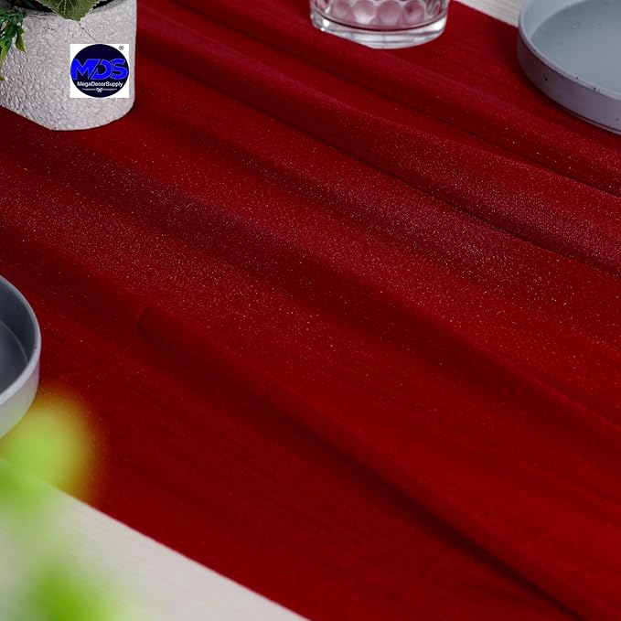 MDS Halloween Chiffon Table Runner - 20 Pack, 29 x 120 Inches, 10ft Each - Sheer Spooky Table Runners for Haunted House Parties, Trick-or-Treat Tables, Witchy Décor, Wedding & Events - Apple red
