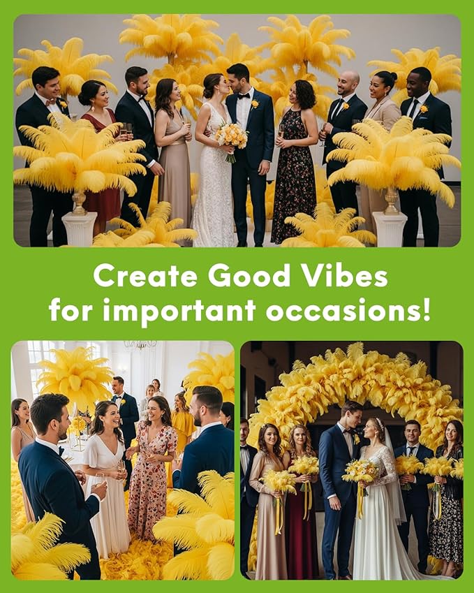 NEWONG 30pcs Yellow Ostrich Feathers Natural Bulk 8-10in（20-25cm） Vase Craft Wedding Home Party Centerpieces Christmas Day Decoration