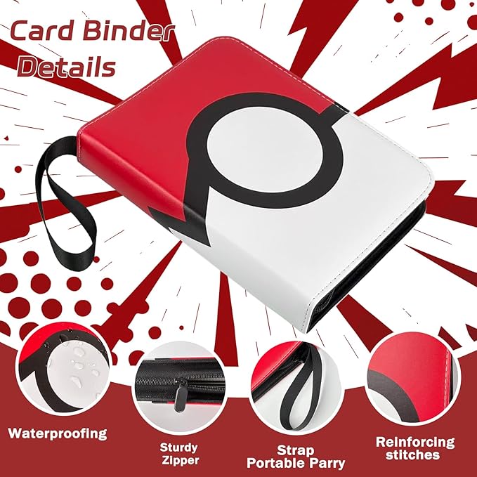 440 Pockets Card Binder, Portable Trading Card Binder with 55 Removable Sleeves, Waterproof Card Holder Album, Card Bunder with Zipper