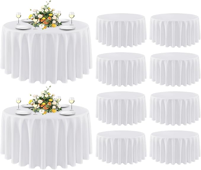 Tablecloths 10 Pack, 90 Inch Round White Polyester Table Covers