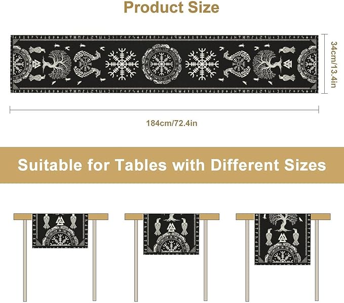 Ancient Abstract Pattern Table Runner, Tree of Life Eagle Dragon Boat Rudder Black and White Table Runner for Party Kitchen Dinner Cafe Bedroom Living Room Table Runner 13x90 Inch