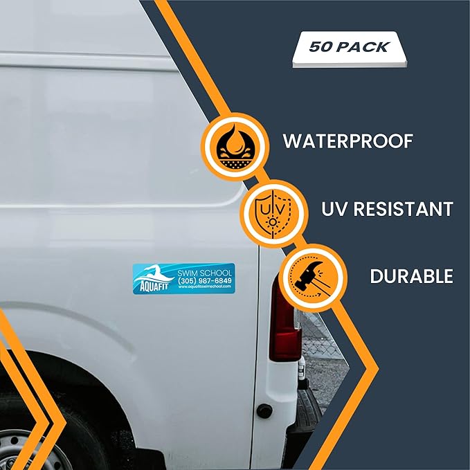 Magnet Me Up Custom 10x3 Inch Rectangle Magnet, 50 Pack, Customizable for Businesses, Personal Use, Choose Your Text, Upload Image, Magnetic Vinyl for Car and Any Magnetic Surface, Crafted in USA