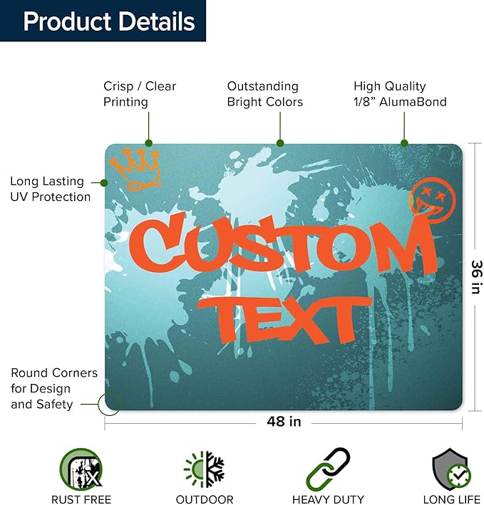 Custom Sign, Custom Street Sign, 11 Font Colors, 13 Font Styles, 4 Hole Options, 22 Sizes, 36x48 Inches, Rust Free DiBound, Fade Resistant, Made in USA by My Sign Center (Graffiti)