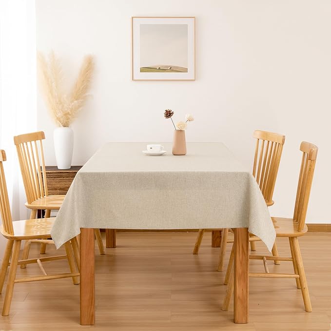 Hiasan Faux Linen Rectangle Tablecloth - Wrinkle and Stain Resistant Washable Table Cloth for Kitchen Dining Room Holiday Table Cover for Party Dinner, Beige, 70 x 140 Inch