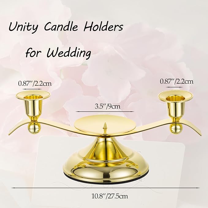 Candlestick Holder Set, 3-Arm Gold Metal Unity Candle Stand