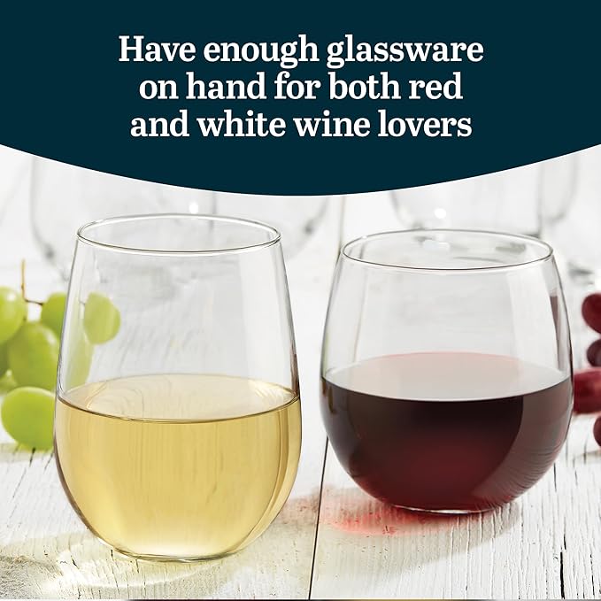 Wine Glasses Set of 12, Stemless Red and White, Dishwasher Safe
