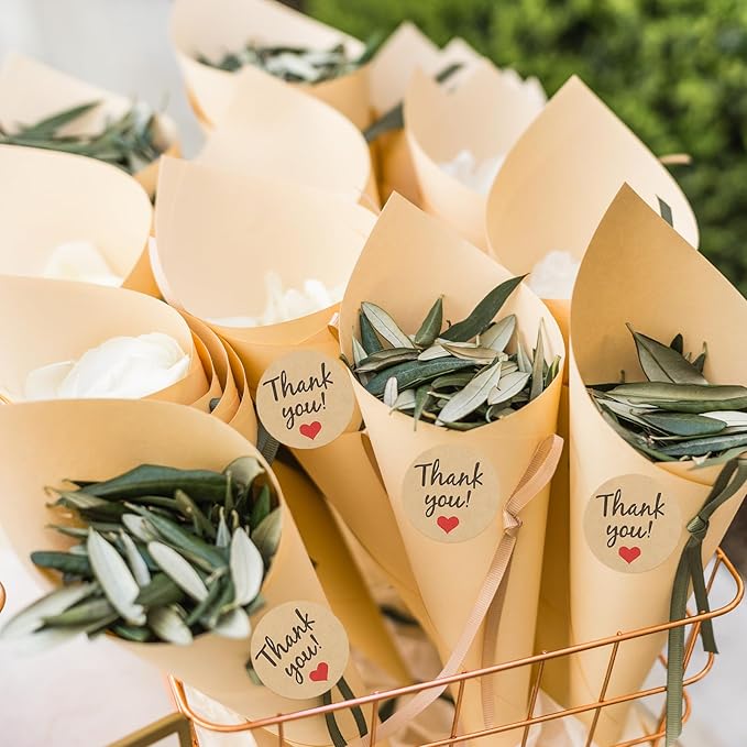 PATIKIL Dried Flower Confetti Cones, 30Pcs Paper Tapers Cone Holder with Dried Rose Petal / Sticker for Wedding Party Engagement Birthday DIY Decoration, Red