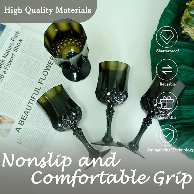 Plastic Wine Glasses，Plastic Goblets Vintage Style Cordial Drinking Glasses for Wedding Reception, Halloween Grand Event Party Supplies (24, Black)
