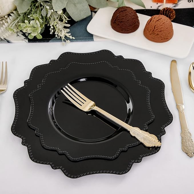 Black Disposable Plastic Dinner Plates, 9.5 Inch, 100 Count