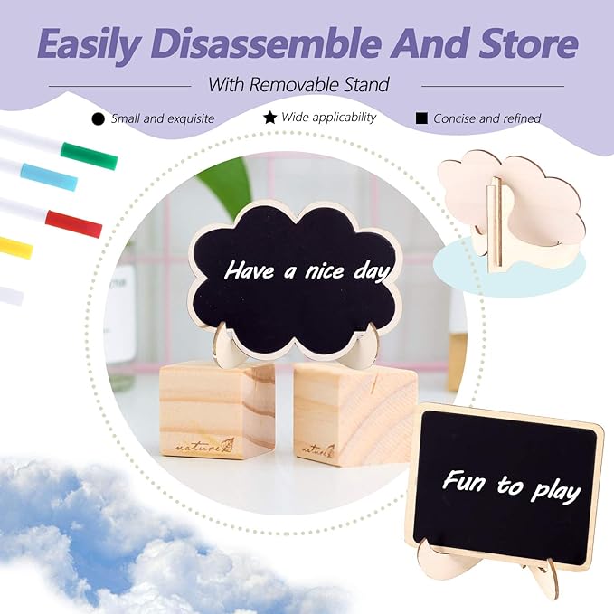 Swpeet 30Pcs Mini Chalkboards Signs with Liquid Chalk Markers and Easel Stand, Rectangle Notch Message Board Signs for Weddings Place Cards, Birthday Parties, Table Numbers and Event Decorations