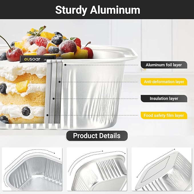 Baking Cups with Lids, 10 oz Silver Foil Ramekins, 100 Pack
