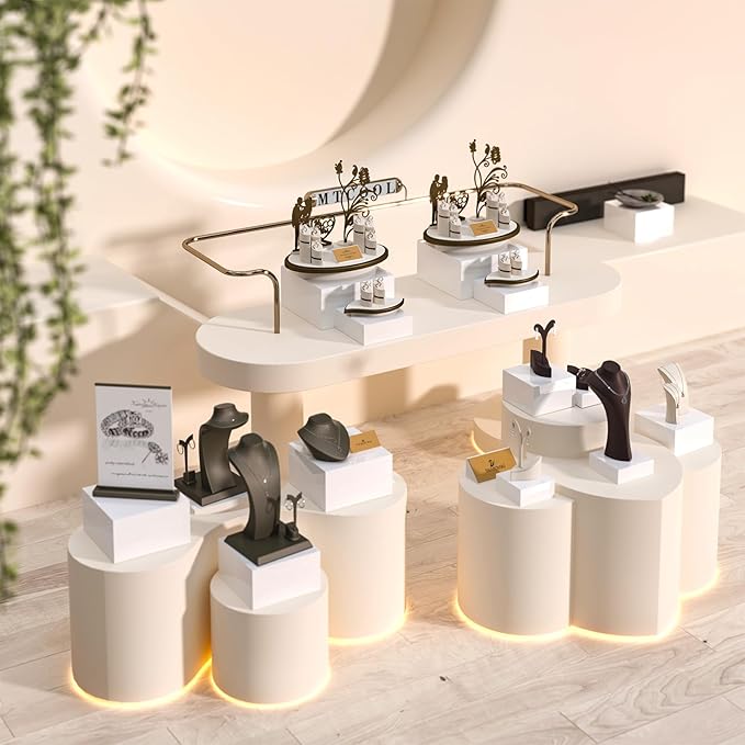 Buffet Risers, Food Display Risers for Party, Glossy White Acrylic Risers Display Stand for Buffet Table, Catering Displays for Dessert, Cube Box Nesting Riser with Hollow Bottoms (8"x9"x10" 6PCS)