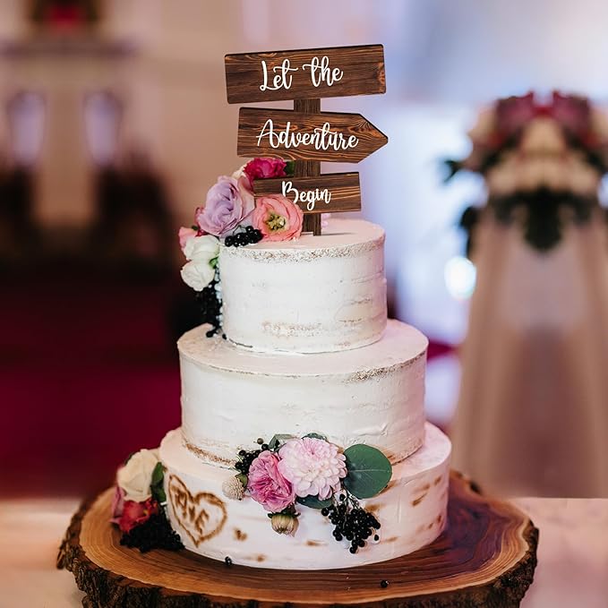 Cake Topper Rustic Wood 5 x 7.7 Inches Wedding or Baby Shower