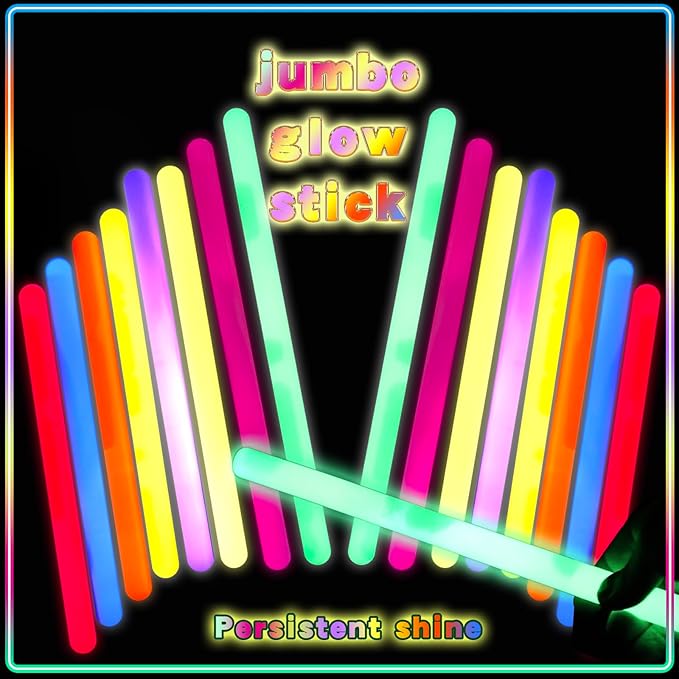 20 Pcs Ultra Bright Large Glow Sticks 14 Inch Industrial Grade 8 Colors Jumbo Light Sticks Emergency glow in the dark for Camping Accessories, Party,Hurricane, Earthquake, Survival Kit