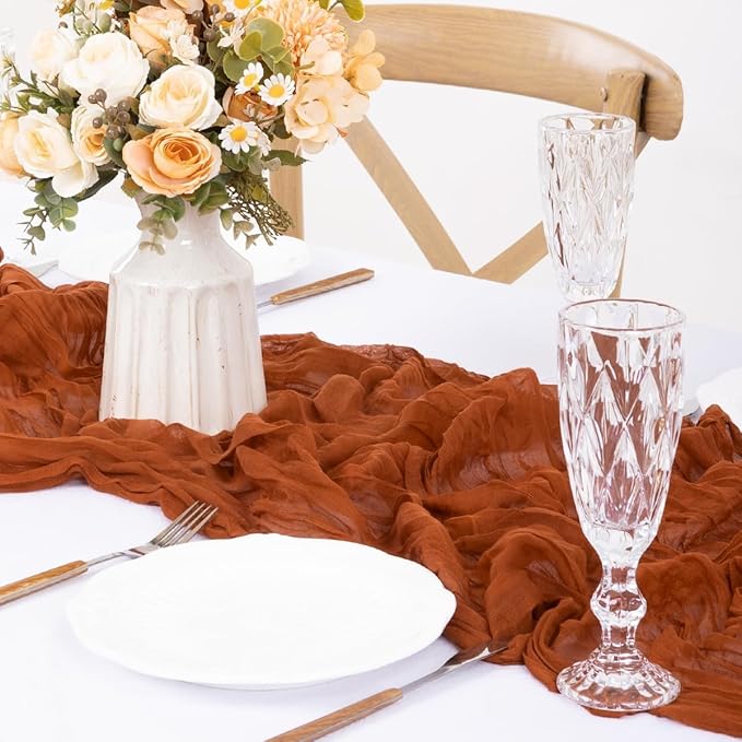 12Pcs Terracotta Cheesecloth Table Runner 120 Inch10FT Terracotta Color Rustic Boho Cheesecloth Table Runnerfor Wedding Party Baby Shower Birthday Home Decor Holiday Decorations